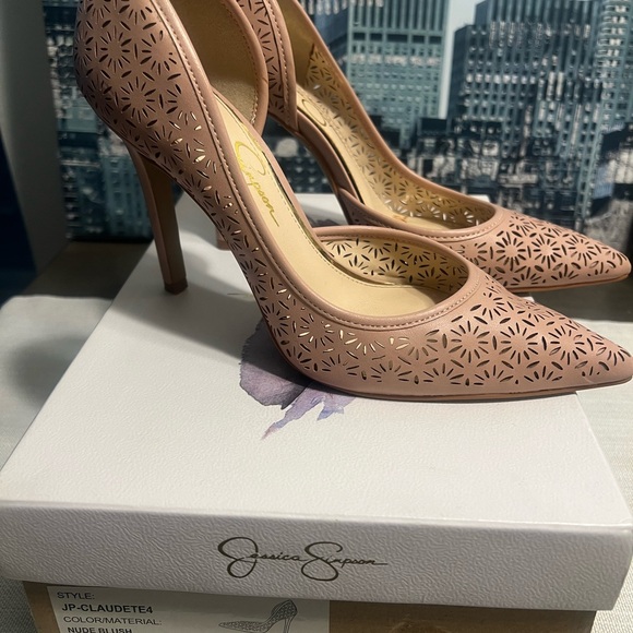 Jessica Simpson Shoes - Jessica Simpson Nude Blush Laser-Cut Pointed Toe Stiletto Pumps